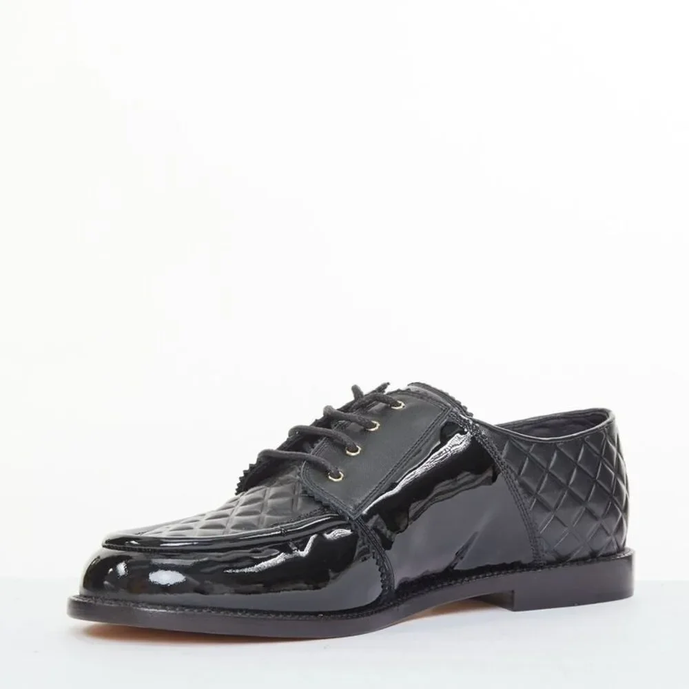 CHANEL 2017 Paris Havana black matelasse quilted panel derby oxfords EU38.5C